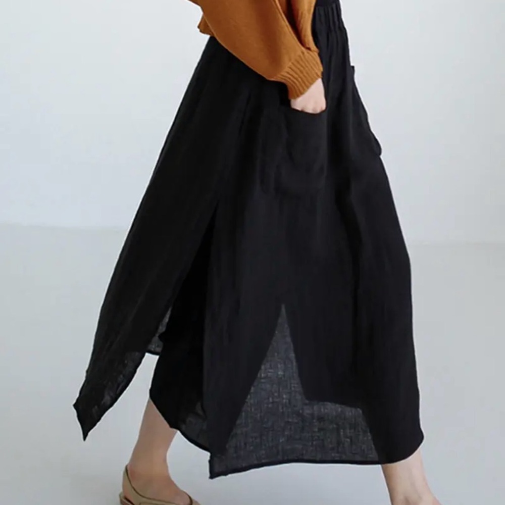 New! Women's Wide Leg Linen Capri Pants with Multi-Pockets One Size